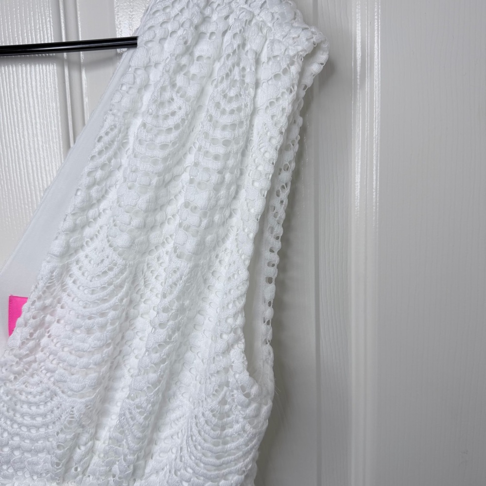 LILLY PULITZER FAYE V-NECK LACE RUFFLE DRESS RESORT WHITE SCALLOPED SHELL LACE L - Picture 7 of 15